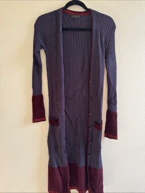 rag & bone Long Ribbed Button-Front Cardigan in Purple and Burgundy